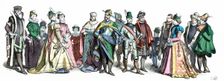 Personages of the court of Charles V, 16th century. German Engraving 1860