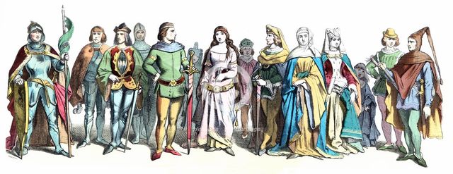 Personages of late 14th and early 15th century, German engraving 1860.
