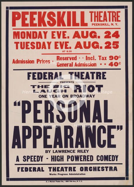 Personal Appearance 1, Peekskill, NY, [1930s]. Creator: Unknown.