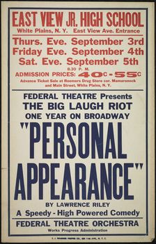 Personal Appearance, White Plains, NY, 1936. Creator: Unknown