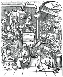 Personification of music, with the auxiliaries, the poet and musicians, 1508, (1870)