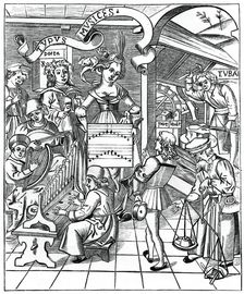 Personification of music, with the auxiliaries, the poet and musicians, 1508, (1870)