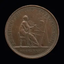 Personification of Painting at an Easel Portraying Sir Joshua Reynolds [reverse], 1773. Creator: John Kirk