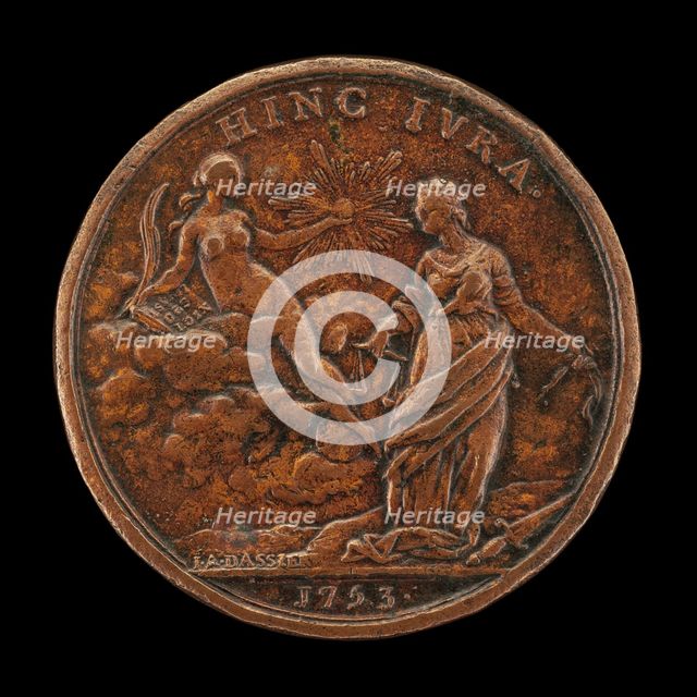 Personifications of Truth and Justice [reverse], 1753. Creator: Jacques-Antoine Dassier.