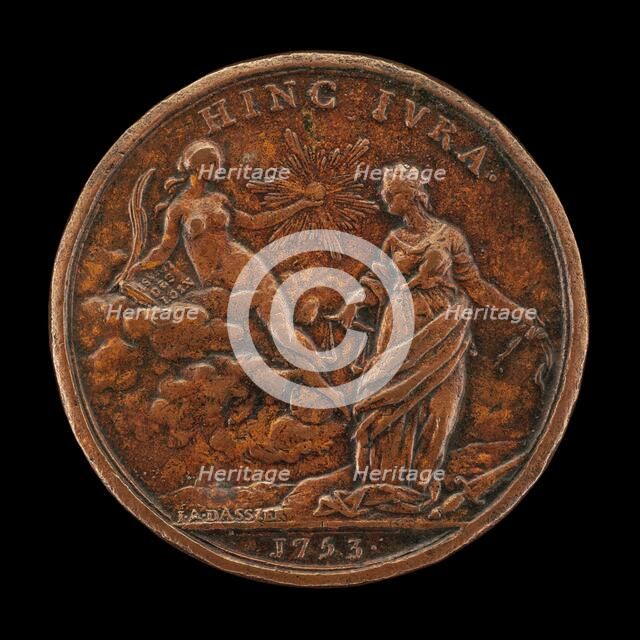 Personifications of Truth and Justice [reverse], 1753. Creator: Jacques-Antoine Dassier.