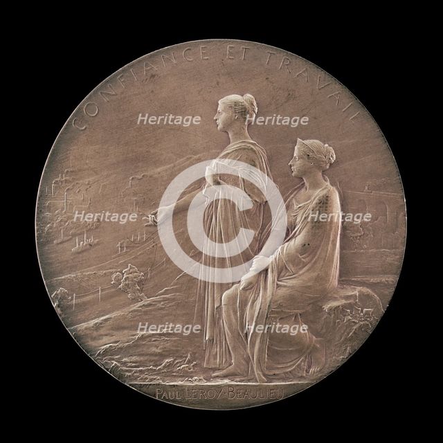Personifications of Trust and Industry in a Landscape [reverse], 1900. Creator: Louis Oscar Roty.