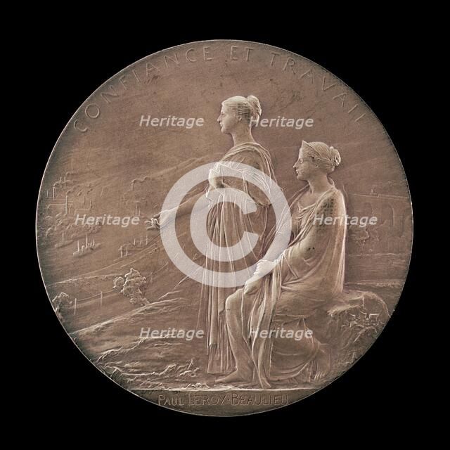 Personifications of Trust and Industry in a Landscape [reverse], 1900. Creator: Louis Oscar Roty.