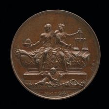 Personifications of Liberty and Justice on a Sarcophagus [reverse], c. 1733. Creator: Jean Dassier
