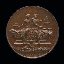 Personifications of Liberty and Justice on a Sarcophagus [reverse], c. 1733. Creator: Jean Dassier