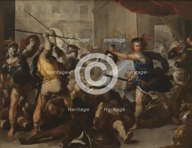 Perseus turning Phineas and his Followers to Stone, Early 1680s. Artist: Giordano, Luca (1632-1705)