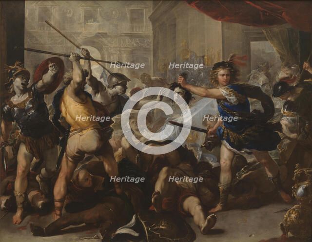 Perseus turning Phineas and his Followers to Stone, Early 1680s. Artist: Giordano, Luca (1632-1705)