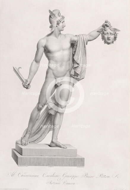 Perseus with the head of Medusa. from "Oeuvre de Canova: Recueil de Statues ...", 1817., 1817. Creator: Giovanni Tognolli.