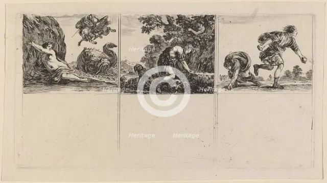 Perseus and Andromeda; Cephalus and Procris; Hippomene and Atalantus, 1644. Creator: Stefano della Bella.
