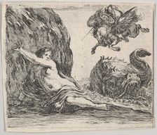 Perseus and Andromeda, from Game of Mythology (Jeu de la Mythologie), 1644. Creator: Stefano della Bella
