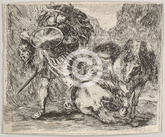 Perseus and Medusa, from 'Game of Mythology' (Jeu de la Mythologie), 1644. Creator: Stefano della Bella.