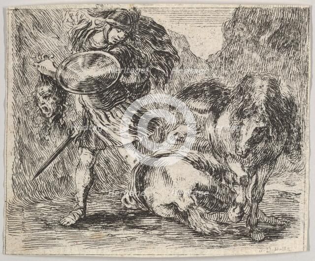 Perseus and Medusa, from 'Game of Mythology' (Jeu de la Mythologie), 1644. Creator: Stefano della Bella.