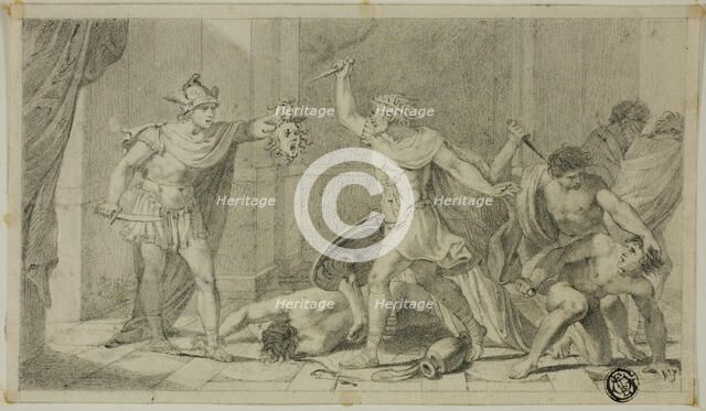 Perseus Confronting Phineas and his Followers with Head of Medusa, 18th century. Creator: Unknown.
