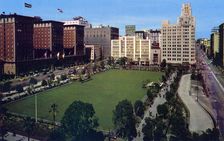Pershing Square showing the Biltmore Hotel, Los Angeles, California, USA, 1953