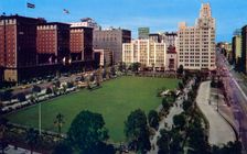 Pershing Square showing the Biltmore Hotel, Los Angeles, California, USA, 1953