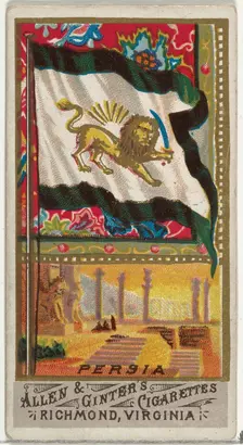 Persia, from Flags of All Nations, Series 1 (N9) for Allen & Ginter Cigarettes Brands, 1887. Creator: Allen & Ginter