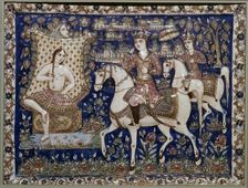 Persian tile depcting Kushrau seeing Shirin bathing, 19th century