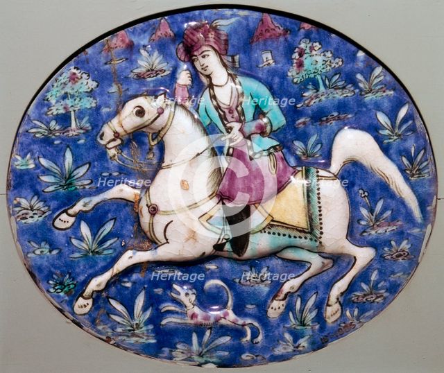 Persian tile depicting a horseman, 19th century. Artist: Unknown