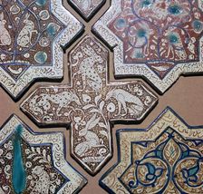 Persian tiles with animals and lines from Persian poetry, 13th century
