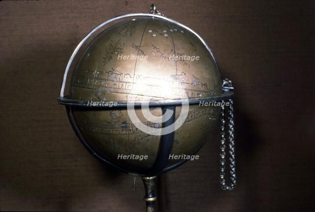 Persian Brass Celestial Globe Brass, engraved and inlaid with silver, 1430-1431. Artist: Muhammad ibn Jafar ibn Umar.