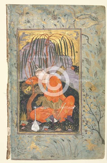 Persian Couplets (recto); Sleeping Youth (verso), late 1500s-early 1600s. Creator: Riza-yi Abbasi (Iranian), style of.