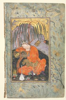 Persian Couplets (recto); Sleeping Youth (verso), late 1500s-early 1600s. Creator: Riza-yi Abbasi (Iranian), style of