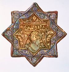Persian Lustreware wall-tile: concentric 8-pointed star design, pub. 1891. Creator: Henry Wallis (1830-1916)
