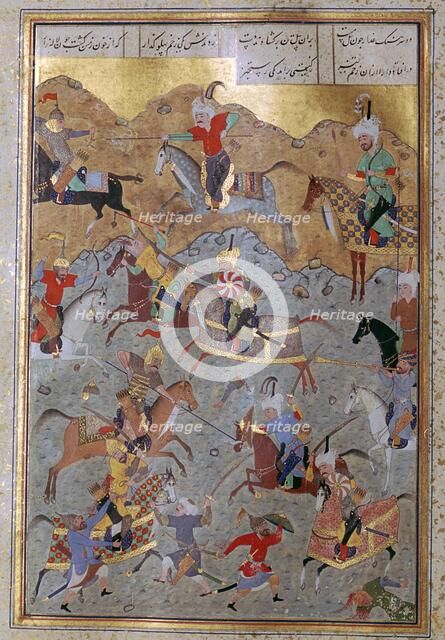 Persian miniature of battle between Alexander the Great and Darius, 16th century. Artist: Unknown