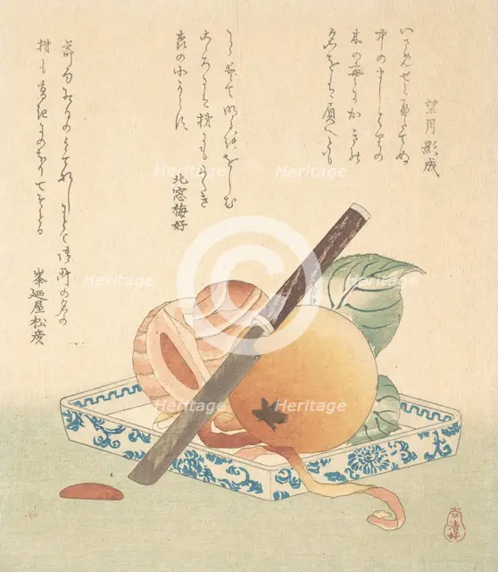 Persimmons on a Plate, 19th century. Creator: Kubo Shunman.
