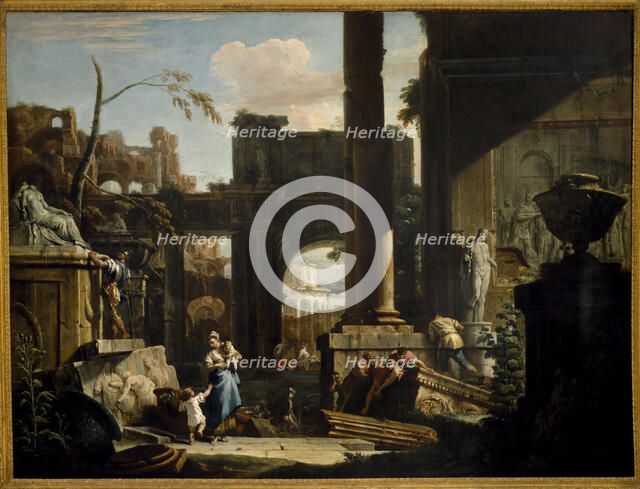 Perspective of ruins with figures, 1720s. Creator: Ricci, Sebastiano (1659-1734).