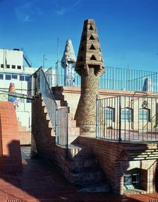 Perspective of the chimneys in the west area of the Güell Palace 1886-1890, designed by Antoni Ga…