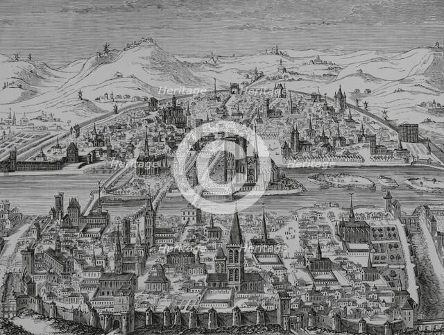 Perspective of the city of Paris in 1607, France, 1878.  Creator: Unknown.