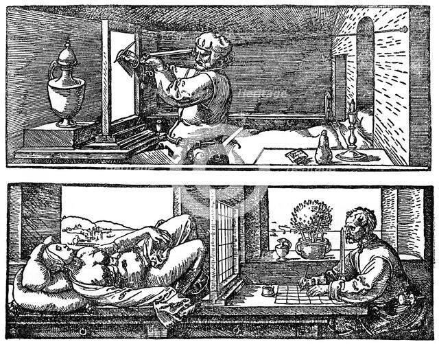 Perspective machine, 1525, (1936). Artist: Albrecht Dürer