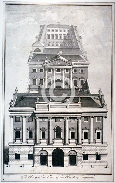 Perspective view of the Bank of England, City of London, c1750.             Artist: Benjamin Cole