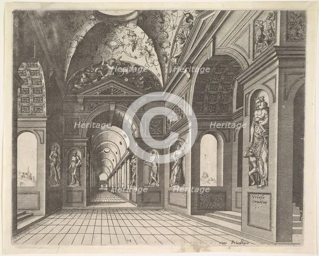 Perspective view of the interior of a hall, with cross-vault decorated with grot..., Published 1601. Creators: Johannes van Doetecum I, Lucas van Doetecum.