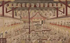 Perspective View of the Interior of the Nakamura Theater with Ichikawa Ebizo II as Yanone Goro, 1740 Creator: Okumura Masanobu (Japanese, 1686-1764)