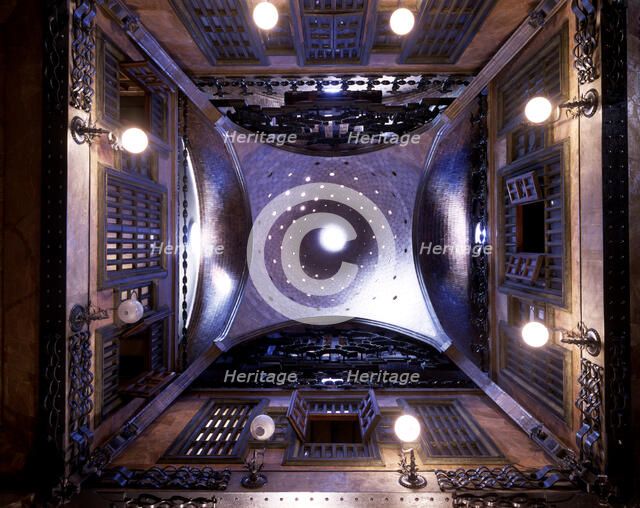 Perspective view of the lantern in the main hall of the Güell Palace, 1886-1890, designed by Anto…