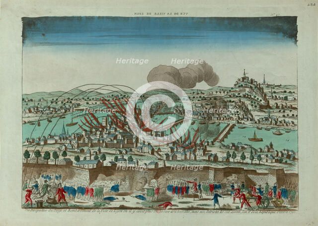 Perspective view of the Siege and Bombardment of the City of Lyon in October 1793, c. 1793. Creator: Anonymous.
