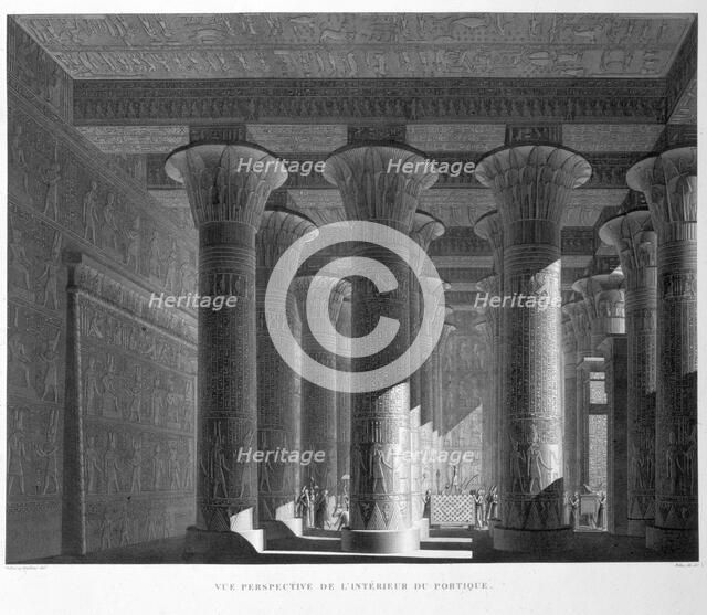 Perspective view of the portico interior, Esna (Latopolis), Egypt, 1822. Artist: Sellier