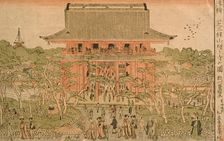 Perspective View of the Temple Shiba Mirokuzan Zojoji, Late 18th - early 19th century. Creator: Utagawa Toyokuni I