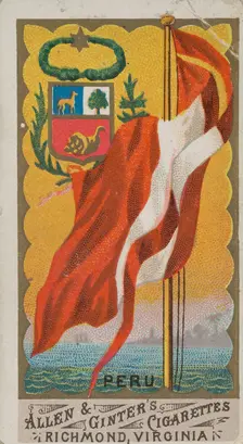 Peru, from Flags of All Nations, Series 1 (N9) for Allen & Ginter Cigarettes Brands, 1887. Creator: Allen & Ginter