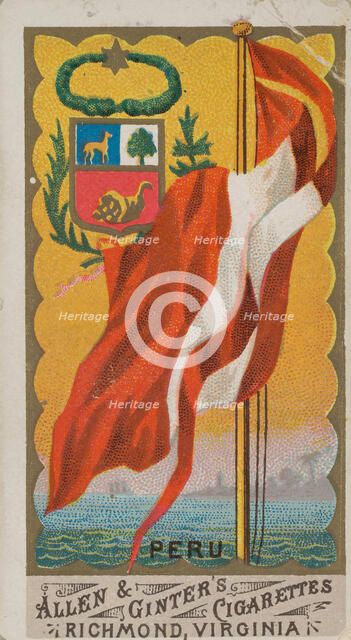 Peru, from Flags of All Nations, Series 1 (N9) for Allen & Ginter Cigarettes Brands, 1887. Creator: Allen & Ginter.
