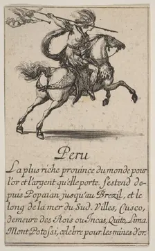 Peru, from Game of Geography (Jeu de la Géographie), 1644. Creator: Stefano della Bella