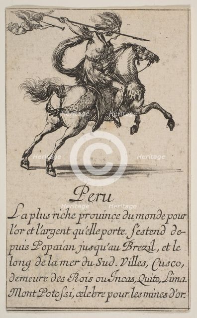 Peru, from 'Game of Geography' (Jeu de la Géographie), 1644. Creator: Stefano della Bella.