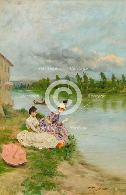 Pescatrici sull'Arno alla Casaccia di Bellariva (Fisherwomen on the Arno near the Casaccia..., 1887. Creator: Fabbi, Fabio (1861-1946).