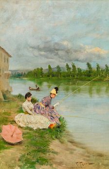 Pescatrici sull'Arno alla Casaccia di Bellariva (Fisherwomen on the Arno near the Casaccia..., 1887. Creator: Fabbi, Fabio (1861-1946)
